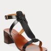 Sandale negre Ralph Lauren Dyllon din piele de vițel lustruită