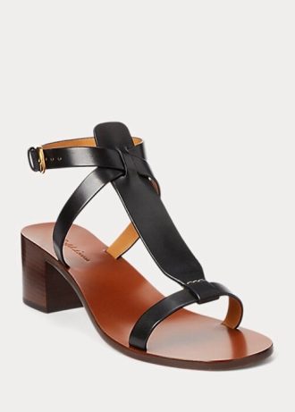Sandale negre Ralph Lauren Dyllon din piele de vițel lustruită