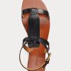 Sandale negre Ralph Lauren Dyllon din piele de vițel lustruită