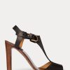 Sandale negre Ralph Lauren Emilie Welington din piele de vițel