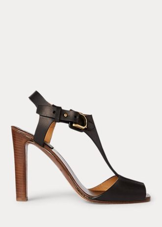 Sandale negre Ralph Lauren Emilie Welington din piele de vițel
