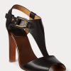 Sandale negre Ralph Lauren Emilie Welington din piele de vițel