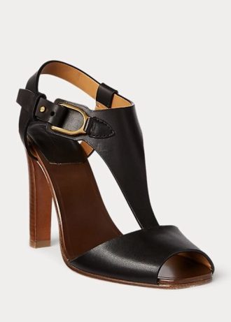Sandale negre Ralph Lauren Emilie Welington din piele de vițel