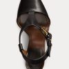 Sandale negre Ralph Lauren Emilie Welington din piele de vițel
