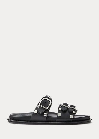 Sandale negre Ralph Lauren Ezra din piele de miel cu împânzire