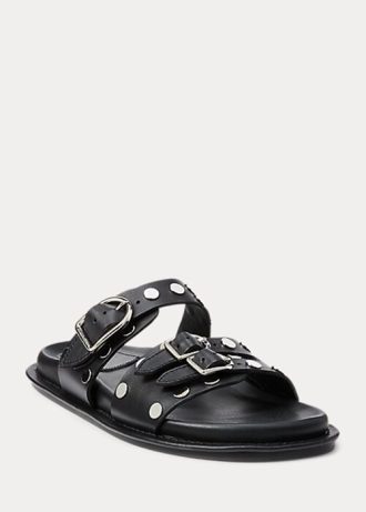Sandale negre Ralph Lauren Ezra din piele de miel cu împânzire
