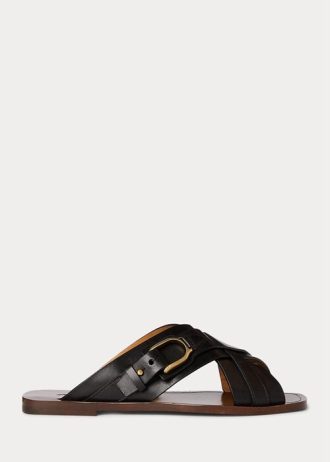 Sandale negre Ralph Lauren Jacie din piele de vițel pentru femei