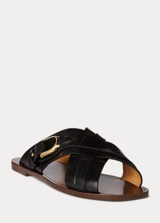 Sandale negre Ralph Lauren Jacie din piele de vițel pentru femei