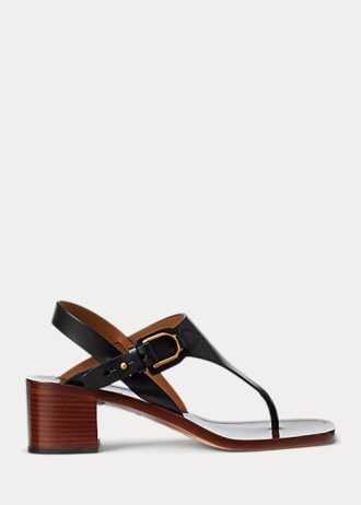Sandale negre Ralph Lauren Julie Welington din piele de vițel