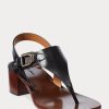 Sandale negre Ralph Lauren Julie Welington din piele de vițel
