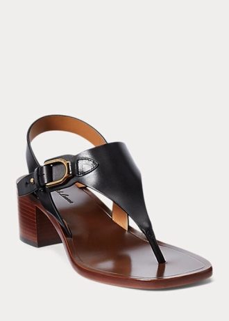 Sandale negre Ralph Lauren Julie Welington din piele de vițel