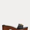 Sandale negre Ralph Lauren Roxanne din piele Nappa de damă