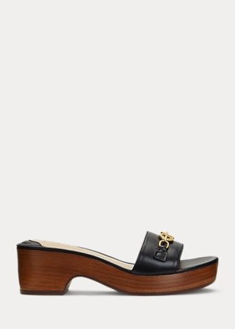 Sandale negre Ralph Lauren Roxanne din piele Nappa de damă