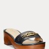 Sandale negre Ralph Lauren Roxanne din piele Nappa de damă