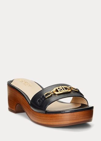 Sandale negre Ralph Lauren Roxanne din piele Nappa de damă