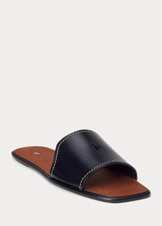 Sandale negre Ralph Lauren Vachetta din piele de damă Sandale negre Ralph Lauren Vachetta din piele de damă