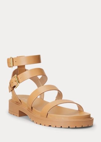 Sandale Ralph Lauren Kayleen din piele Nappa de damă galben deschis