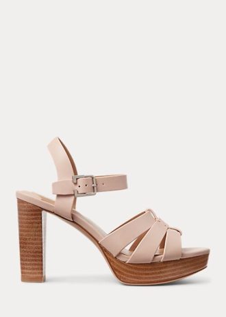 Sandale Ralph Lauren Soffia din piele Nappa de damă roz deschis