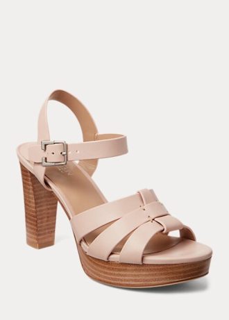 Sandale Ralph Lauren Soffia din piele Nappa de damă roz deschis