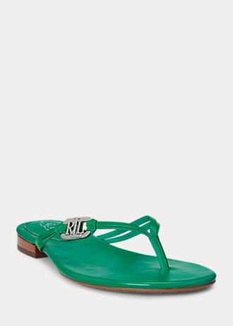 Slapi de damă verzi Ralph Lauren Emalia Nappa din piele