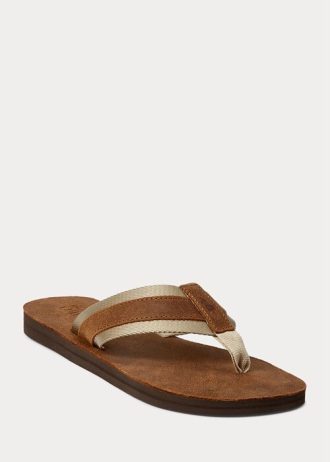 Slapi maro pentru bărbați Ralph Lauren, din piele de căprioară, cu ornamente grosgrain