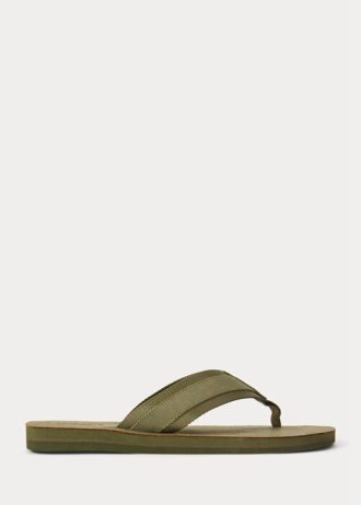 Slapi pentru bărbați, din piele de căprioară, cu finisaje grosgrain, Ralph Lauren, Dark Olive