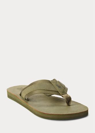 Slapi pentru bărbați, din piele de căprioară, cu finisaje grosgrain, Ralph Lauren, Dark Olive