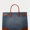 Sunset Indigo Wash/Lauren Genți tote mari Devyn din denim cu finisaje din piele Ralph Lauren pentru femei