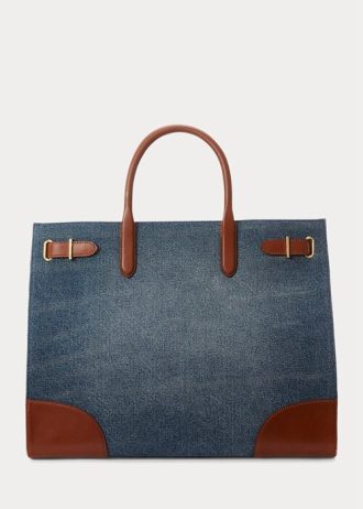 Sunset Indigo Wash/Lauren Genți tote mari Devyn din denim cu finisaje din piele Ralph Lauren pentru femei