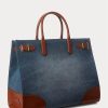 Sunset Indigo Wash/Lauren Genți tote mari Devyn din denim cu finisaje din piele Ralph Lauren pentru femei