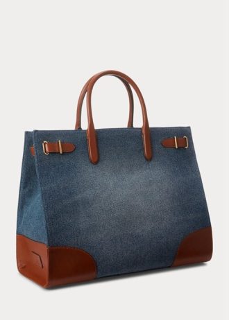 Sunset Indigo Wash/Lauren Genți tote mari Devyn din denim cu finisaje din piele Ralph Lauren pentru femei