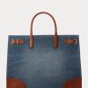 Sunset Indigo Wash/Lauren Genți tote mari Devyn din denim cu finisaje din piele Ralph Lauren pentru femei