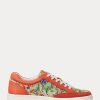 Tenisi de damă portocalii Ralph Lauren Hailey Floral Monogram Jacquard