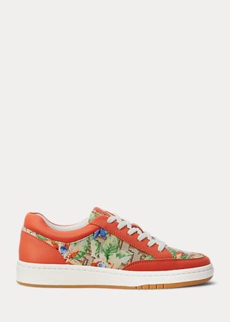 Tenisi de damă portocalii Ralph Lauren Hailey Floral Monogram Jacquard