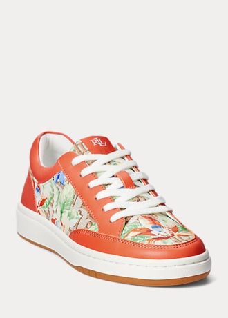 Tenisi de damă portocalii Ralph Lauren Hailey Floral Monogram Jacquard