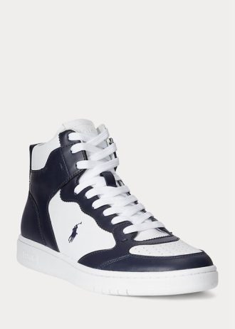 Tenisi înalți din piele Ralph Lauren Court pentru bărbați bleumarin/alb