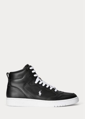 Tenisi înalți din piele Ralph Lauren Court pentru bărbați negri/albi