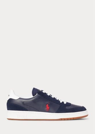 Tenisi Ralph Lauren Court din piele și piele intoarsa pentru bărbați bleumarin/roșu Tenisi Ralph Lauren Court din piele și piele intoarsa pentru bărbați bleumarin/roșu