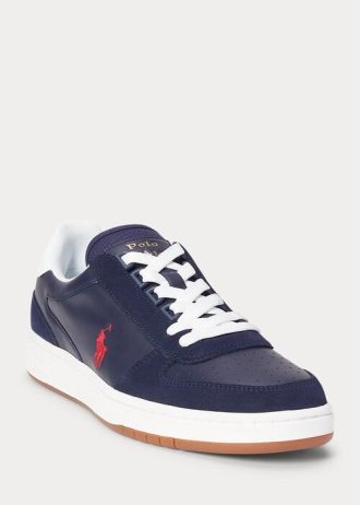 Tenisi Ralph Lauren Court din piele și piele intoarsa pentru bărbați bleumarin/roșu Tenisi Ralph Lauren Court din piele și piele intoarsa pentru bărbați bleumarin/roșu