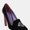 Tocuri din catifea brodate Marion Ralph Lauren pentru femei negre Tocuri din catifea brodate Marion Ralph Lauren pentru femei negre