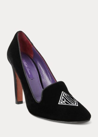 Tocuri din catifea brodate Marion Ralph Lauren pentru femei negre Tocuri din catifea brodate Marion Ralph Lauren pentru femei negre