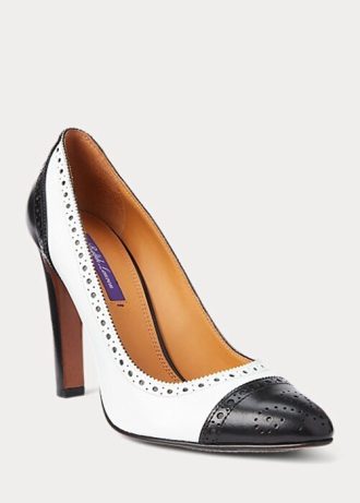 Tocuri din piele de vițel color-blocate Ralph Lauren Ainsley pentru femei negre/albe Tocuri din piele de vițel color-blocate Ralph Lauren Ainsley pentru femei negre/albe