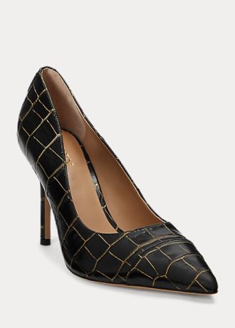 Tocuri din piele în relief Ralph Lauren Lindella neagră/aurie