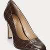 Tocuri Ralph Lauren Camila din piele cu relief pentru damă, ciocolată