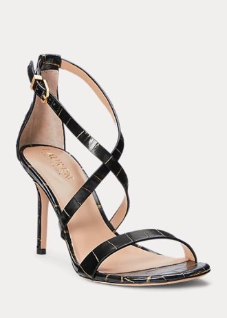 Tocuri Ralph Lauren Gabriele din piele cu relief pentru femei negri/aurii Tocuri Ralph Lauren Gabriele din piele cu relief pentru femei negri/aurii