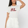 Topuri albe cu gât rotund pentru femei Ralph Lauren Topuri albe cu gât rotund pentru femei Ralph Lauren