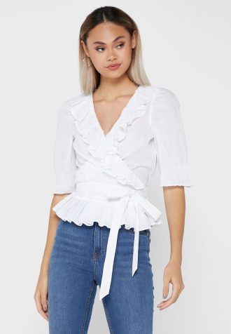Topuri albe de damă Ralph Lauren cu volane Topuri albe de damă Ralph Lauren cu volane
