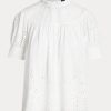 Topuri albe din bumbac cu broderie cu ochi Ralph Lauren pentru femei Topuri albe din bumbac cu broderie cu ochi Ralph Lauren pentru femei