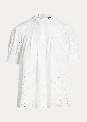 Topuri albe din bumbac cu broderie cu ochi Ralph Lauren pentru femei Topuri albe din bumbac cu broderie cu ochi Ralph Lauren pentru femei