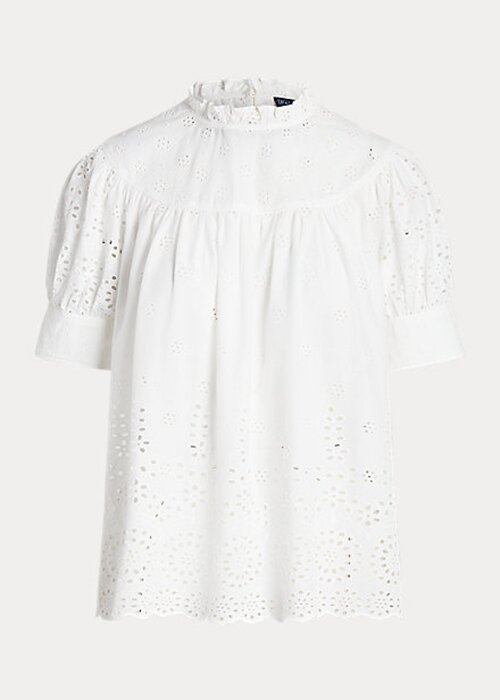 Topuri albe din bumbac cu broderie cu ochi Ralph Lauren pentru femei Topuri albe din bumbac cu broderie cu ochi Ralph Lauren pentru femei